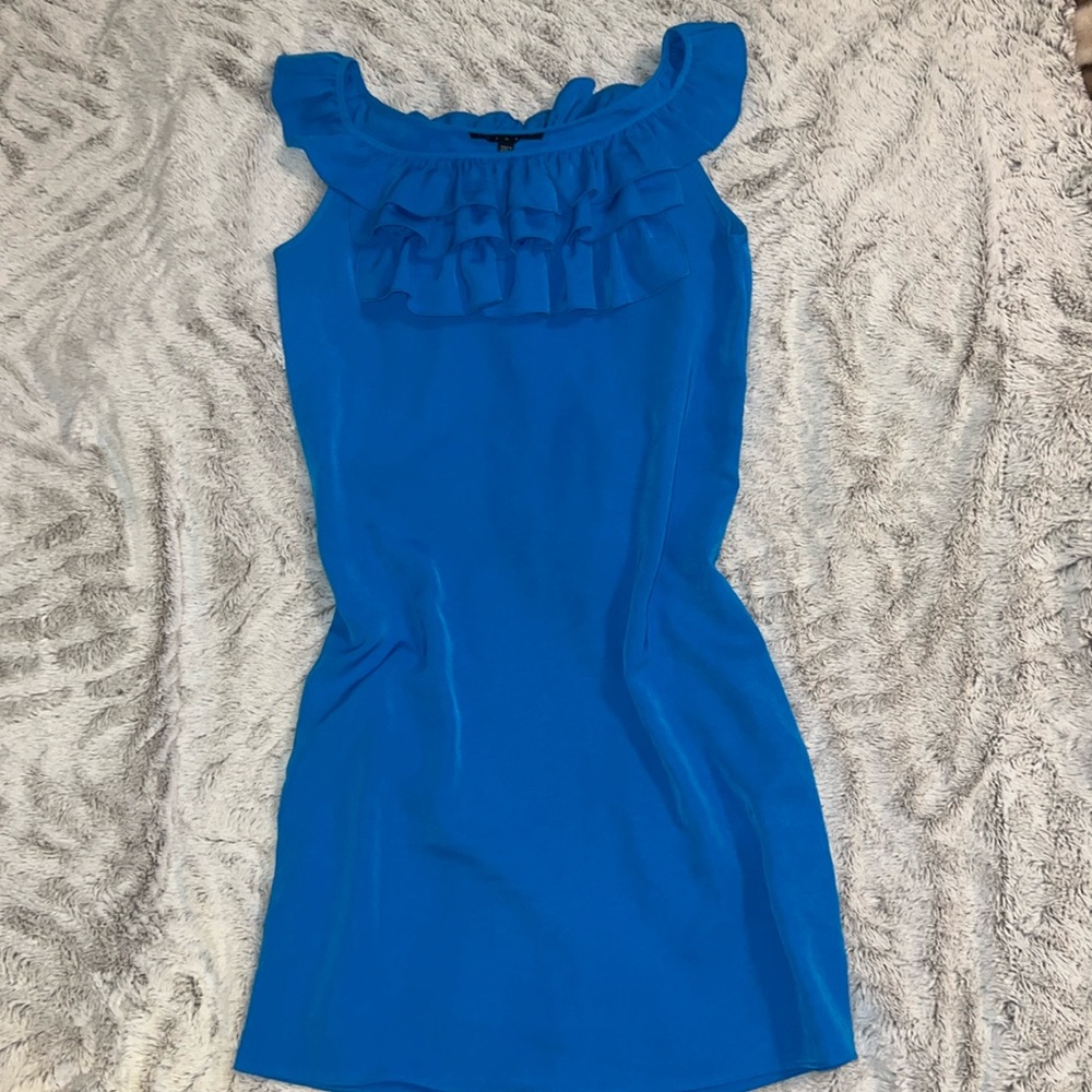 Tiana B- Ruffle Neck blue dress